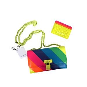 Kurt Geiger London Crossbody Wallet Set Womens Rainbow Brixton Chain Leather NWT